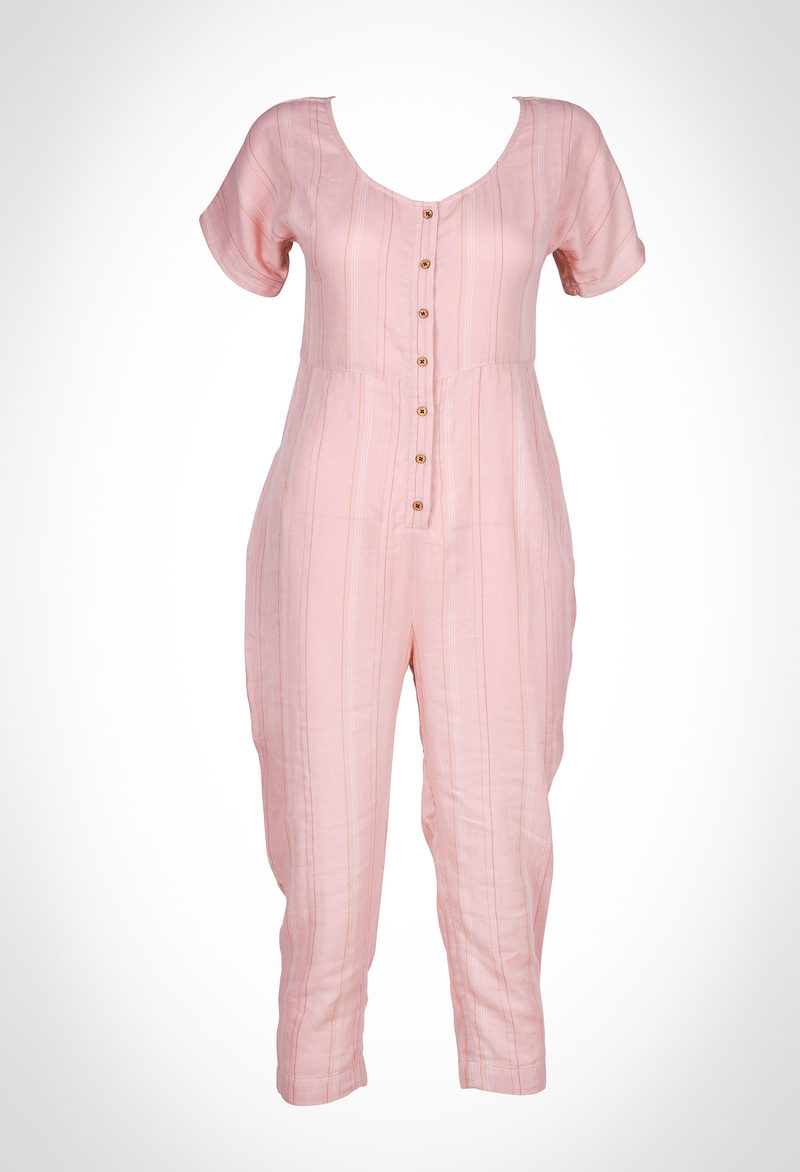 Jumpsuit in 100% organic cotton yarn dyed double fabric