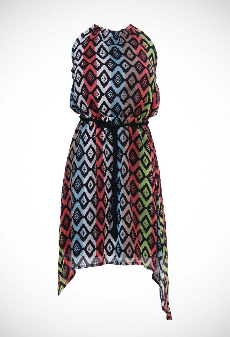 Artistic dress crafted from lightweight allover printed polyester chiffon